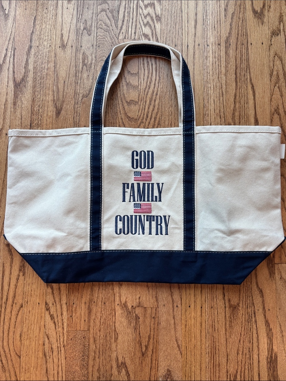 CB Station Canvas Tote Bag "God Family Country" Embroidery - Navy & White🇺🇸